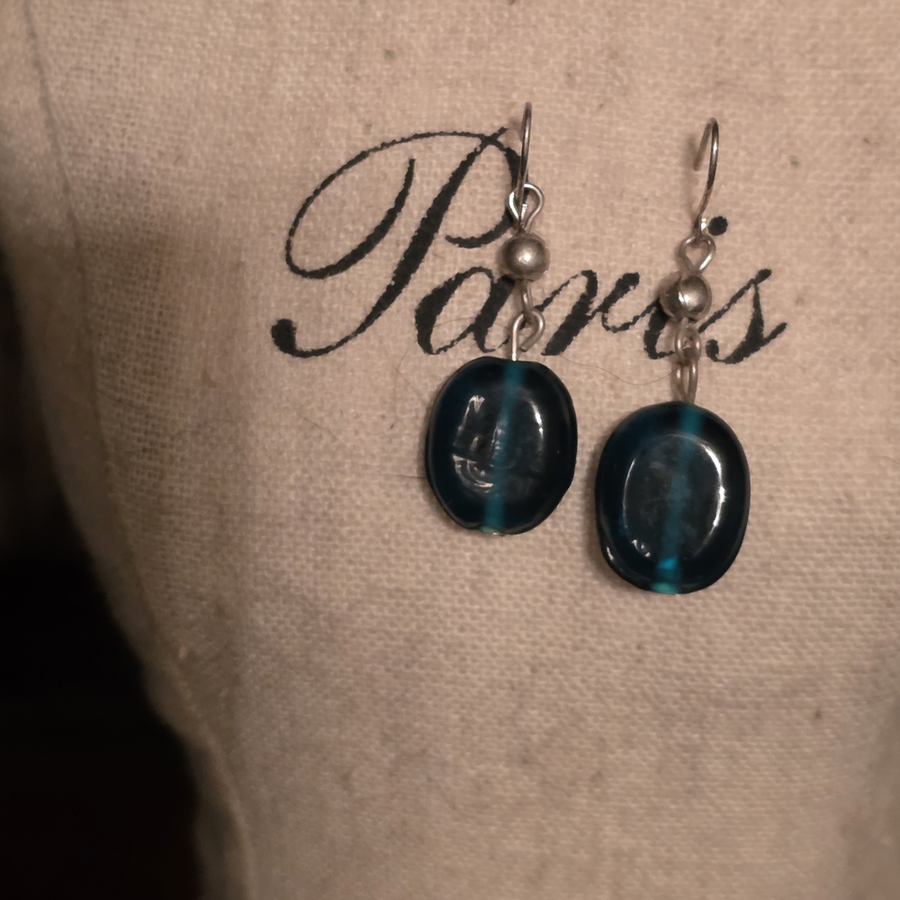 Blue Oval Drop Earrings
